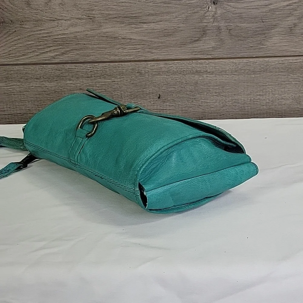 Free People Teal Leather Clutch Crossbody Shoulder Bag
